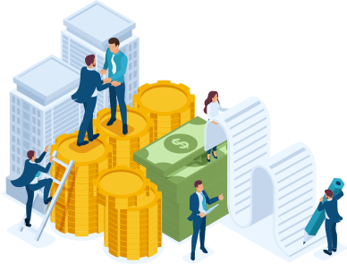 Illustration accounting concept with investors climbing ladder of money
